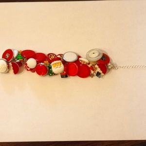 Vintage silver Christmas button bracelet